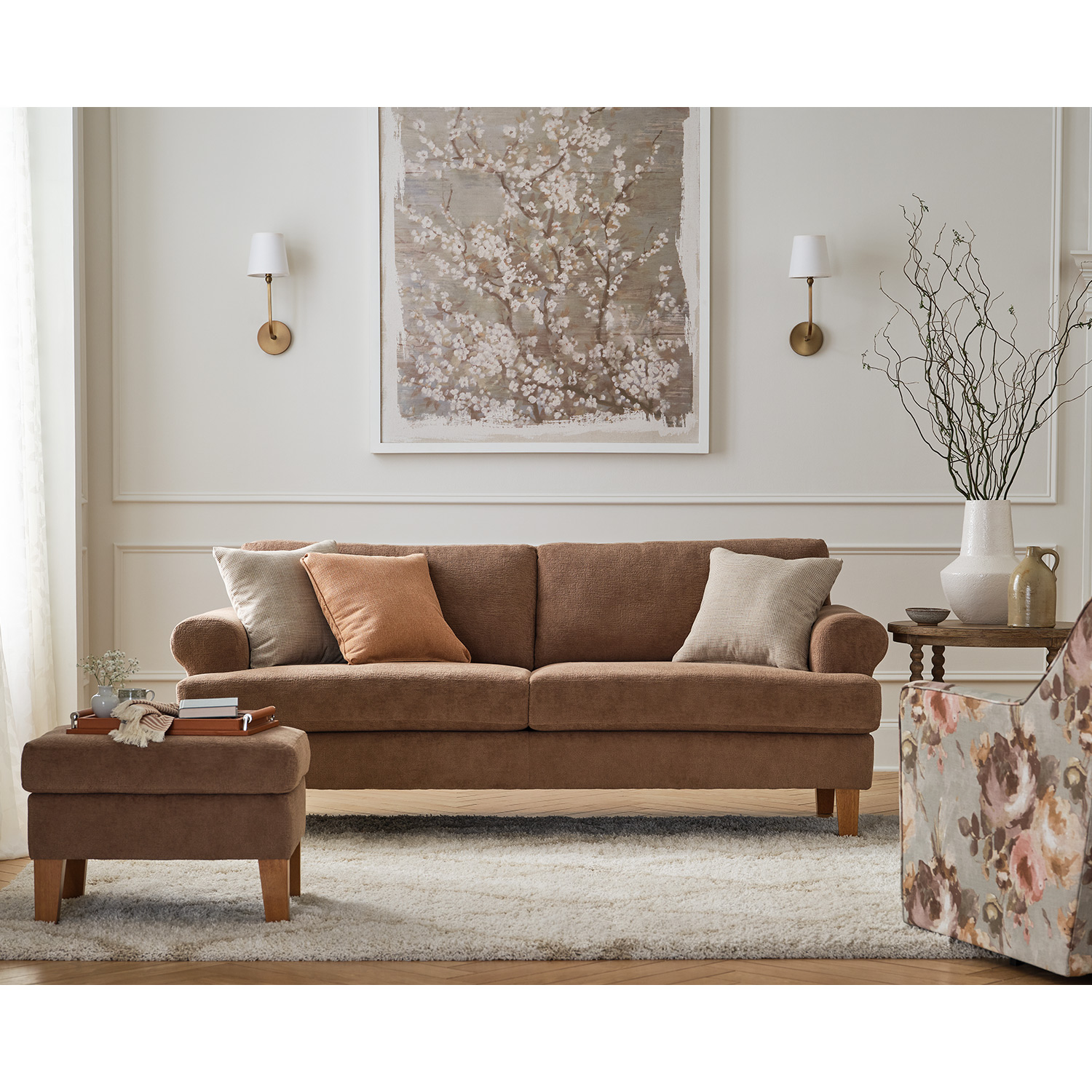 Lumira - Transitionally-styled Sofa W/ 2 Pillows - Dark Walnut - S21DW S21DW