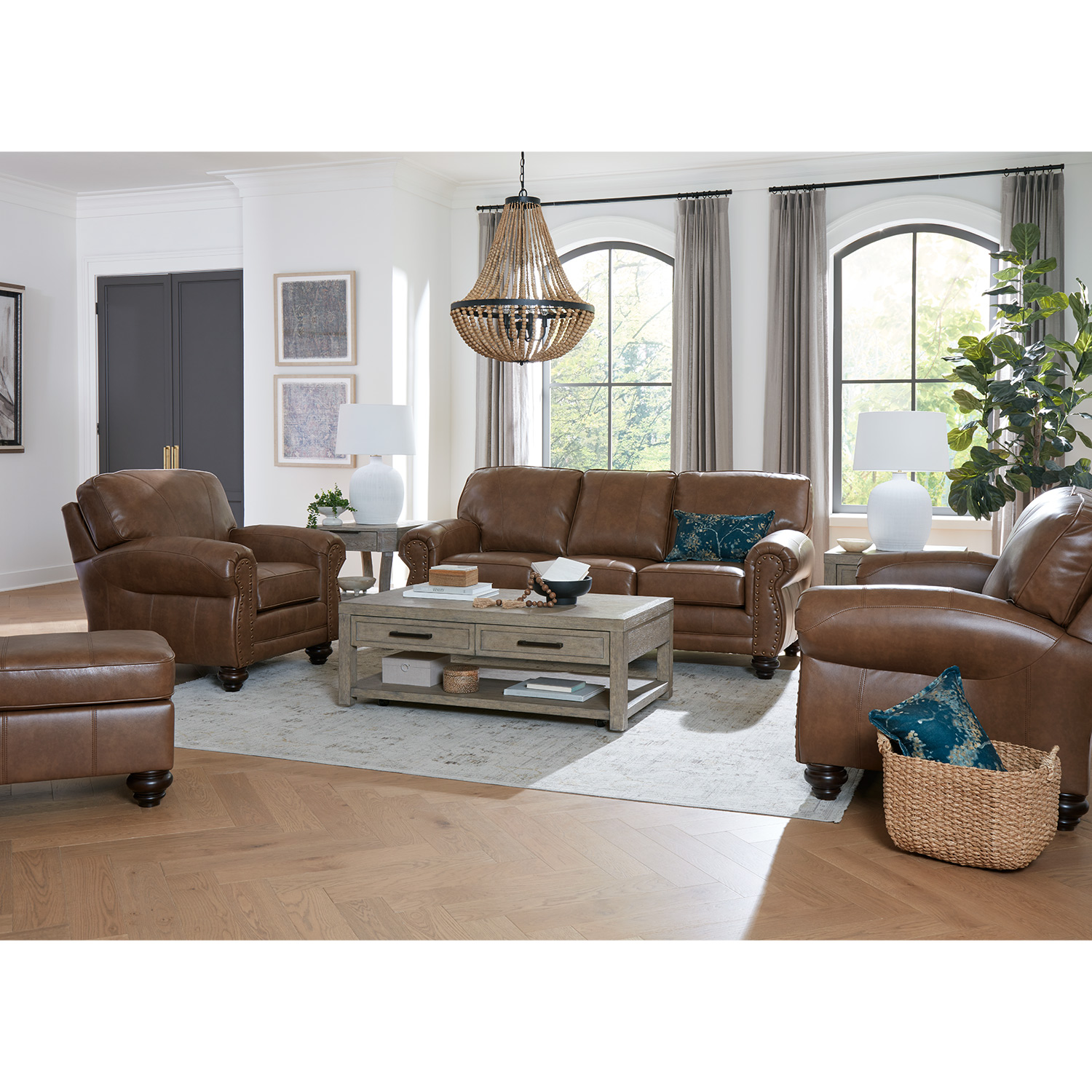 Noble - Top-grain Leather Stationary Sofa - Espresso - S64ELU S64ELU