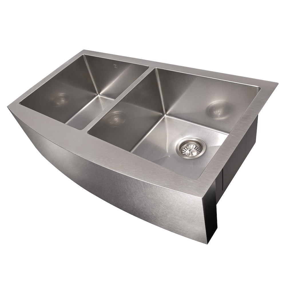 36 In. Niseko Farmhouse Apron Mount Double Bowl Satin Stainless Steel Kitchen Sink With Bottom Grid SA50D36S