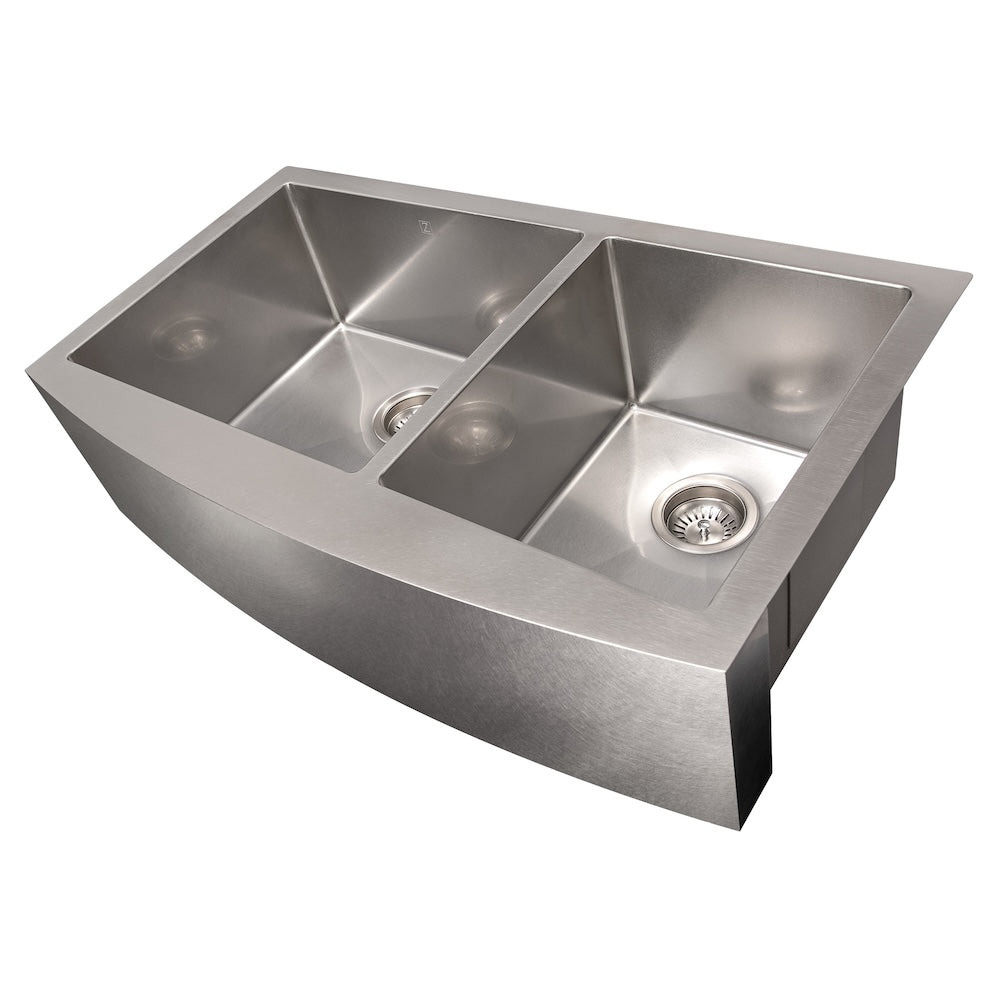 36 In. Courchevel Farmhouse Apron Mount Double Bowl Satin Stainless Steel Kitchen Sink With Bottom Grid SA60D36S