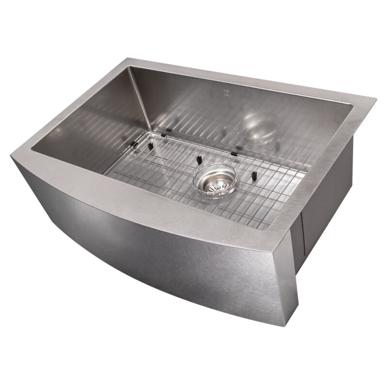 30 In. Zermatt Farmhouse Apron Mount Single Bowl Satin Stainless Steel Kitchen Sink With Bottom Grid SAS30S