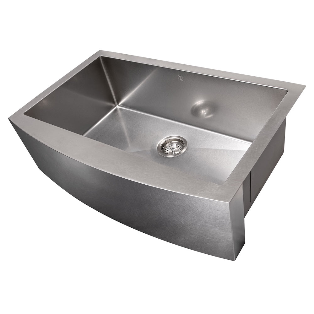 33 In. Vail Farmhouse Apron Mount Single Bowl Satin Stainless Steel Kitchen Sink With Bottom Grid SAS33S