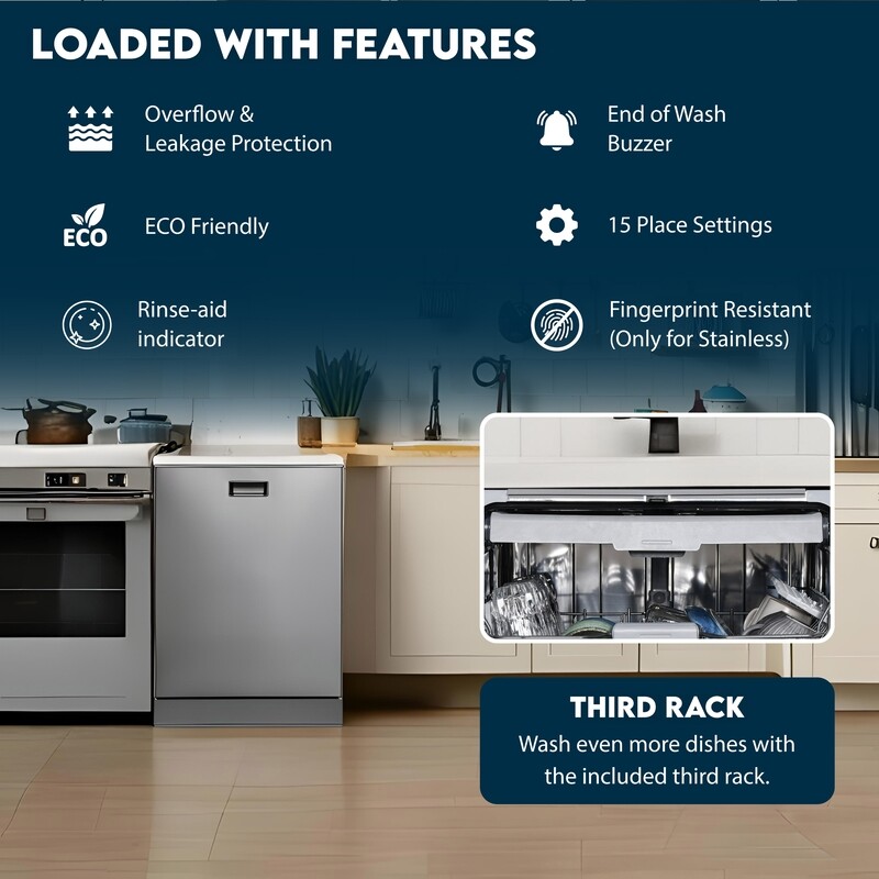 24 in 2440 Dishwasher Top Control 3rd Rack 15 place 3.4g QUIET 51 dB 110V EStar SBT2440