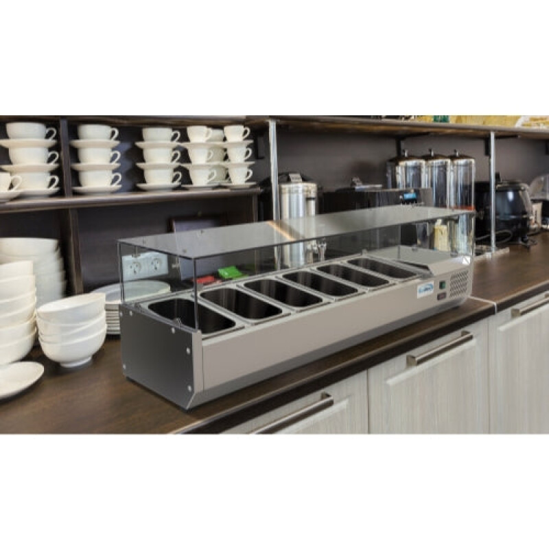 59 in. Six Pan Refrigerated Countertop Condiment Prep Station SCDC6PSG, product image 5 of 8