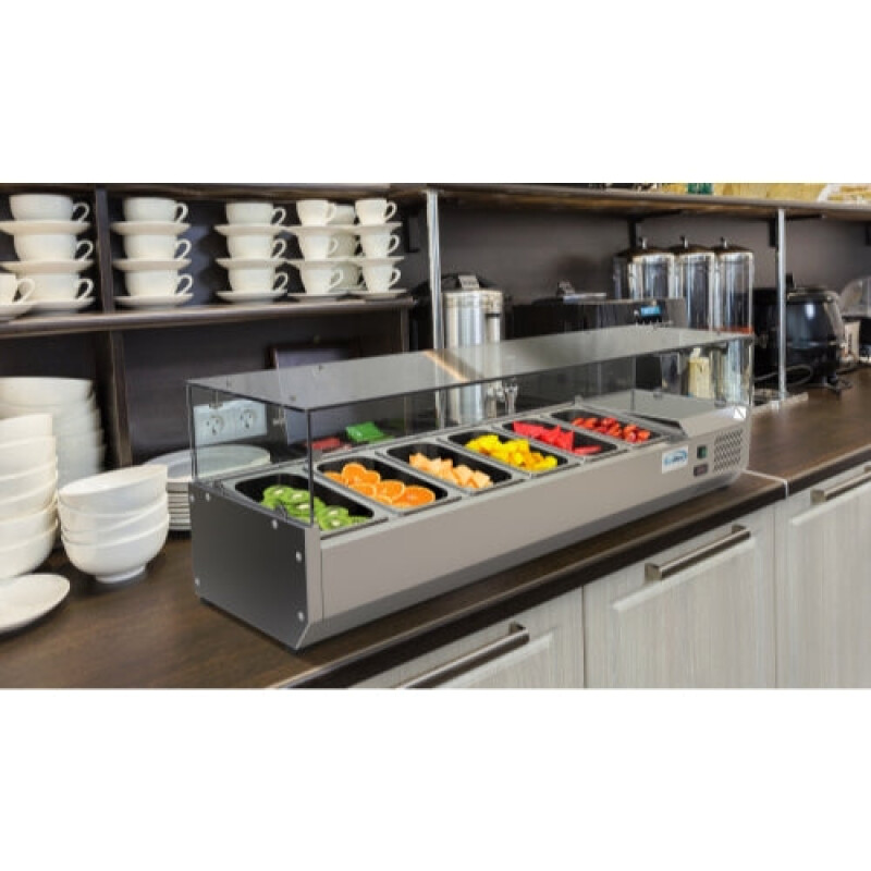 59 in. Six Pan Refrigerated Countertop Condiment Prep Station SCDC6PSG, product image 6 of 8
