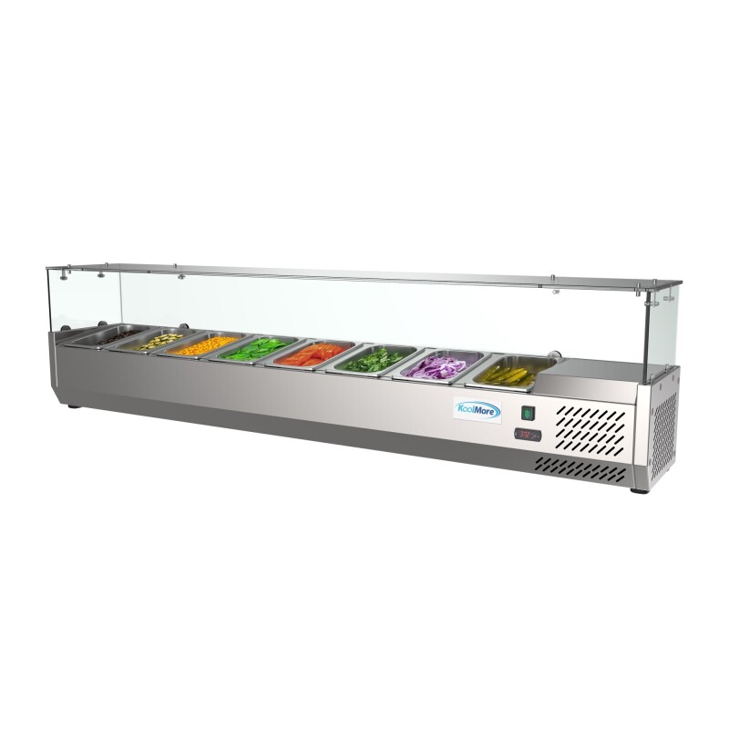 71 in. Eight Pan Refrigerated Countertop Condiment Prep Station SCDC8PSG