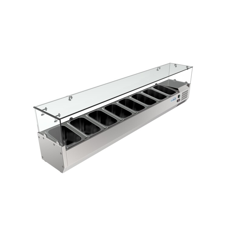 71 in. Eight Pan Refrigerated Countertop Condiment Prep Station SCDC8PSG, product image 5 of 9
