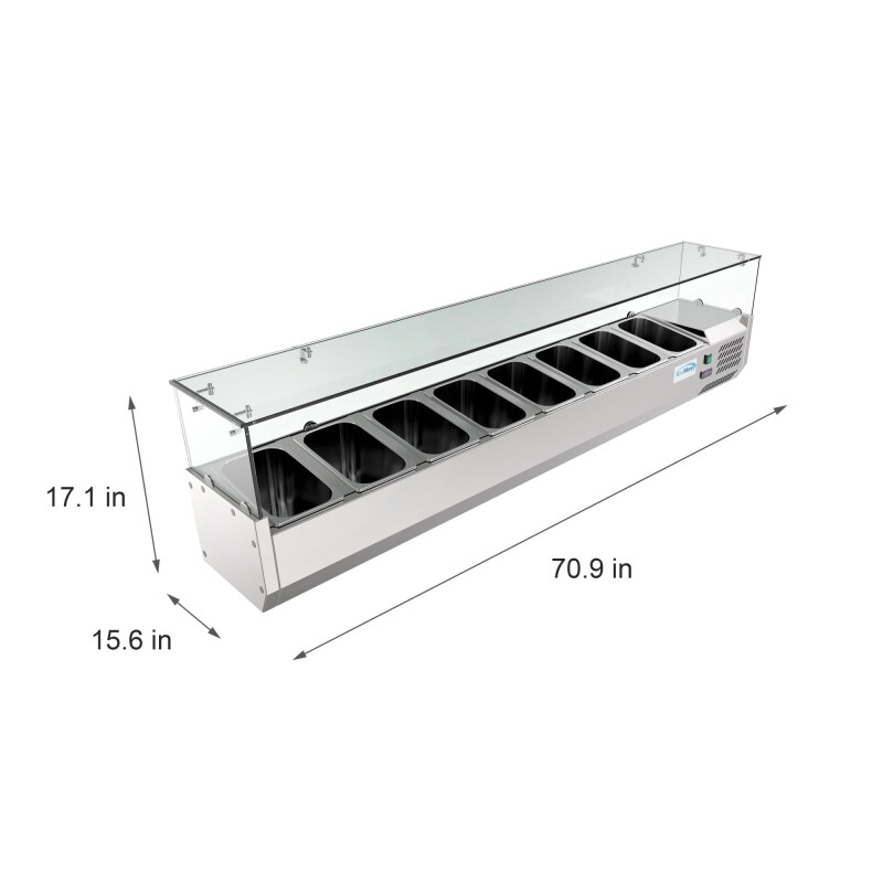 71 in. Eight Pan Refrigerated Countertop Condiment Prep Station SCDC8PSG, product image 8 of 9