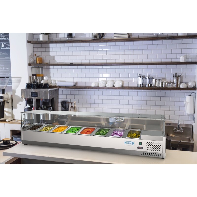 71 in. Eight Pan Refrigerated Countertop Condiment Prep Station SCDC8PSG, product image 9 of 9