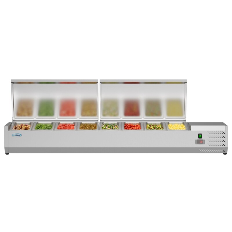 71 in. Eight Pan Refrigerated Countertop Condiment Prep Station SCDC8PSSL