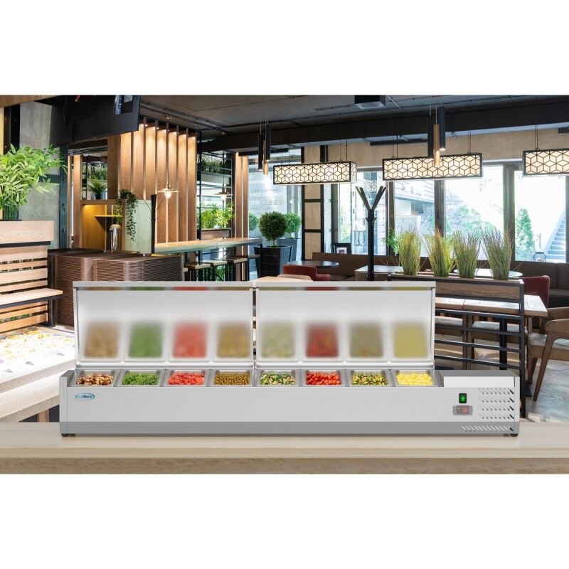 71 in. Eight Pan Refrigerated Countertop Condiment Prep Station SCDC8PSSL, product image 9 of 9