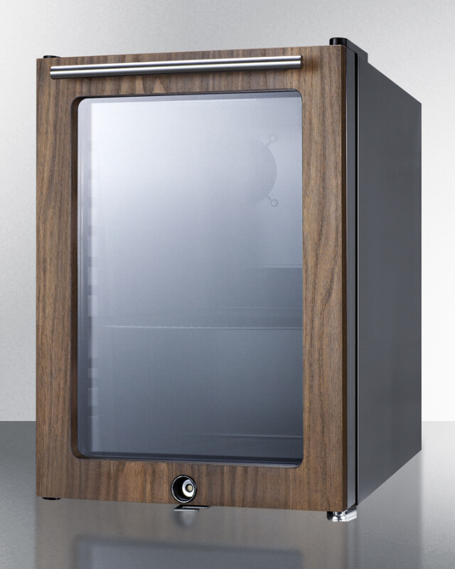 Compact Glass Door Beverage Center With Wood Trim SCR114LWP1