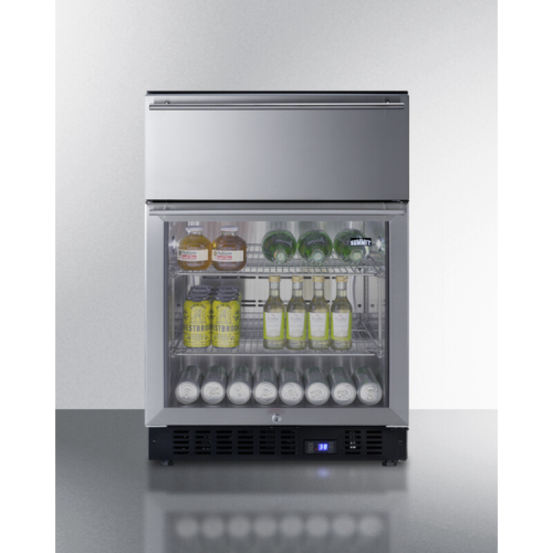 24" Wide Built-In Commercial Beverage Refrigerator With Top Drawer SCR615TD