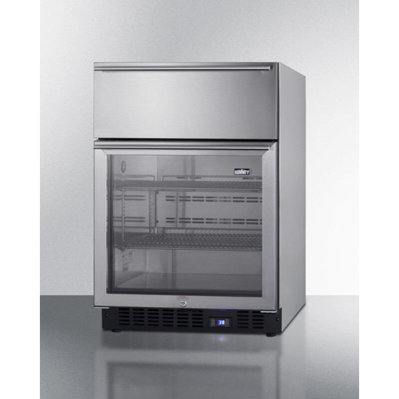 24" Wide Built-In Commercial Beverage Refrigerator With Top Drawer SCR615TDCSS