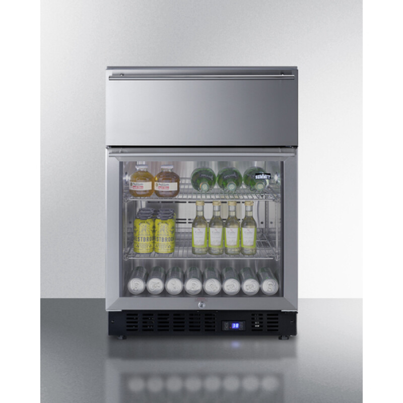 24" Wide Built-In Commercial Beverage Refrigerator With Top Drawer SCR615TDCSS