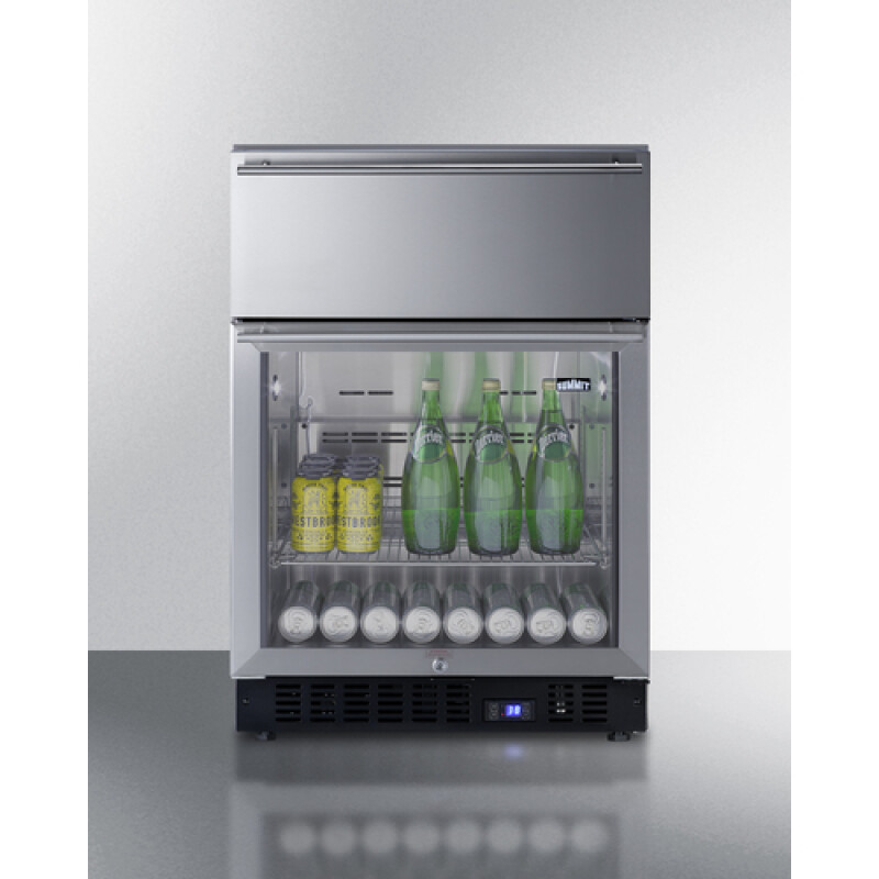 24" Wide Built-In Commercial Beverage Refrigerator With Top Drawer SCR615TDCSS