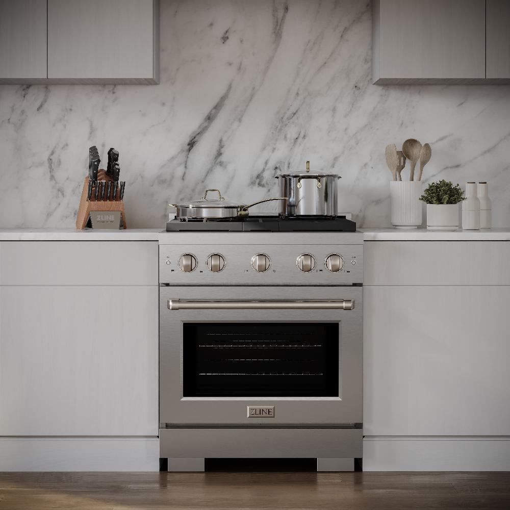 30 In. 4.2 Cu. Ft. Paramount Dual Fuel Range With 4 Burner Gas Cooktop And Electric Convection Oven In Stainless Steel SDR30