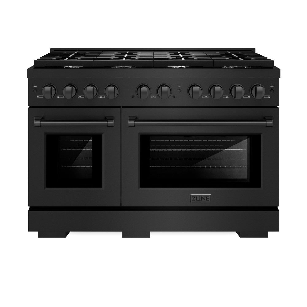 48 In. 6.7 Cu. Ft. Paramount Double Oven Dual Fuel Range With 8 Burner Gas Cooktop In Black Stainless Steel SDRB48