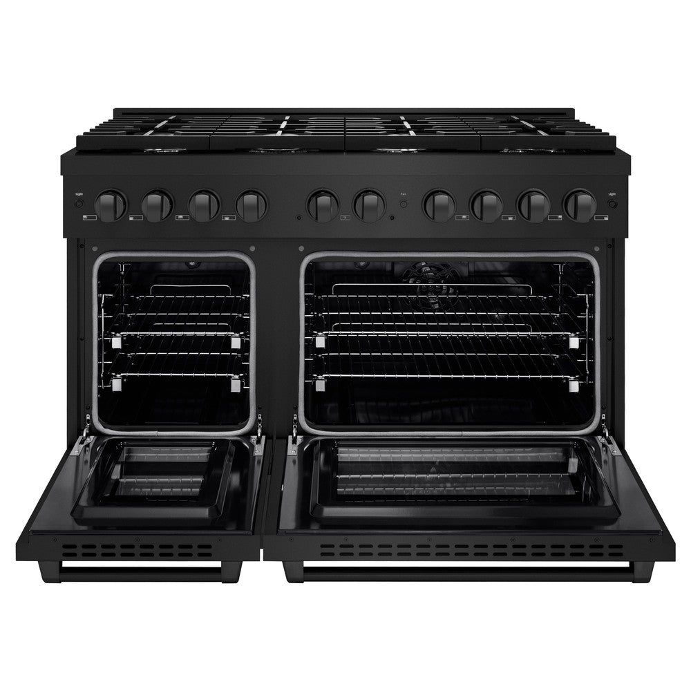 48 In. 6.7 Cu. Ft. Paramount Double Oven Dual Fuel Range With 8 Burner Gas Cooktop In Black Stainless Steel SDRB48
