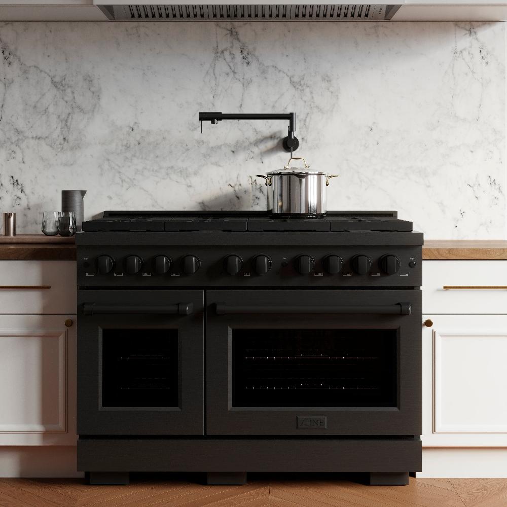 48 In. 6.7 Cu. Ft. Paramount Double Oven Dual Fuel Range With 8 Burner Gas Cooktop In Black Stainless Steel SDRB48