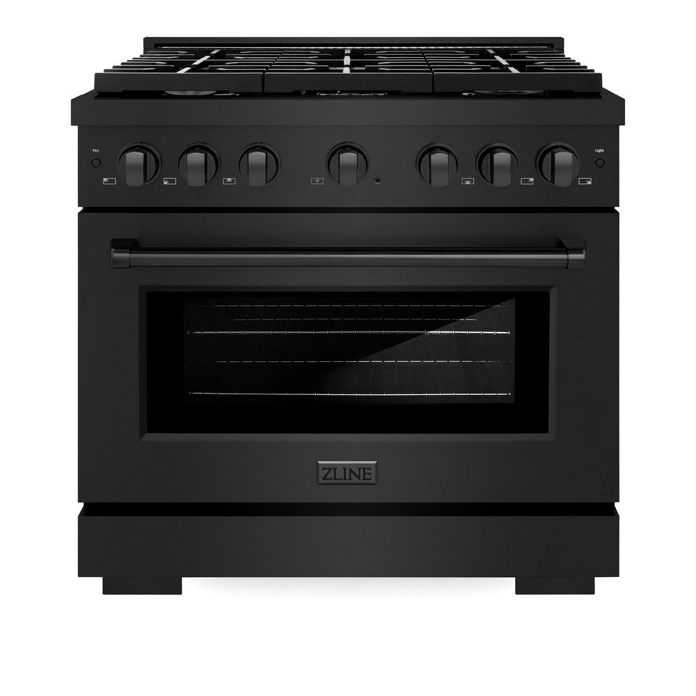 36 In. 5.2 Cu. Ft. Paramount Dual Fuel Range With Gas Cooktop And Electric Convection Oven In Black Stainless Steel With 6 Brass Burners SDRBBR36