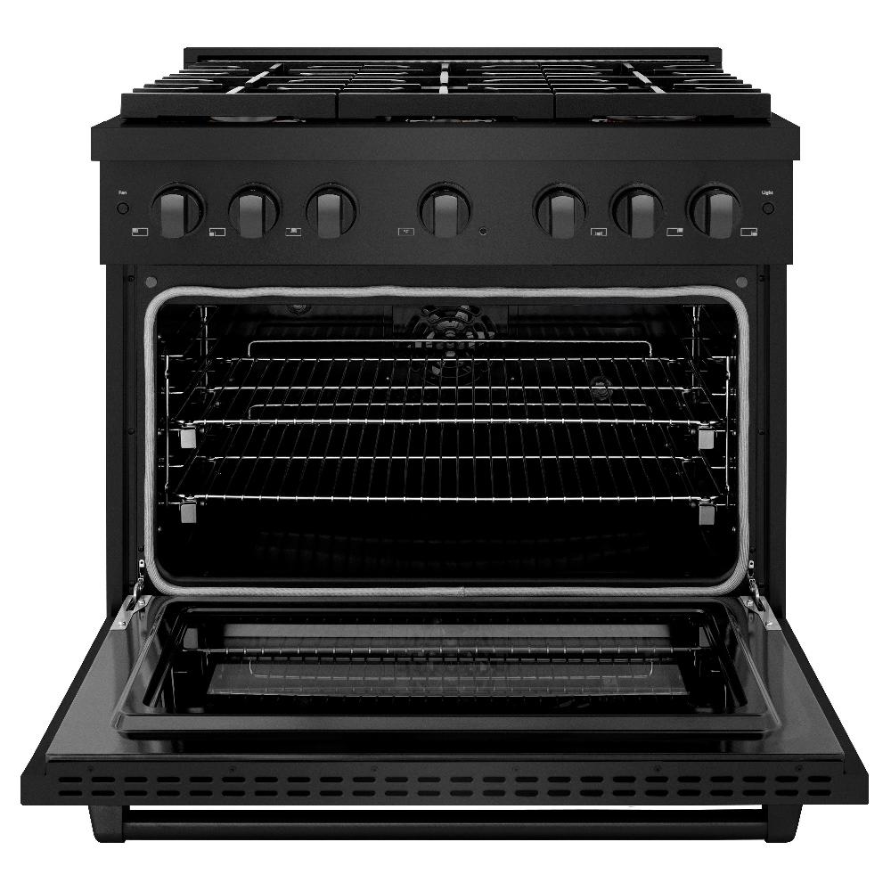 36 In. 5.2 Cu. Ft. Paramount Dual Fuel Range With Gas Cooktop And Electric Convection Oven In Black Stainless Steel With 6 Brass Burners SDRBBR36