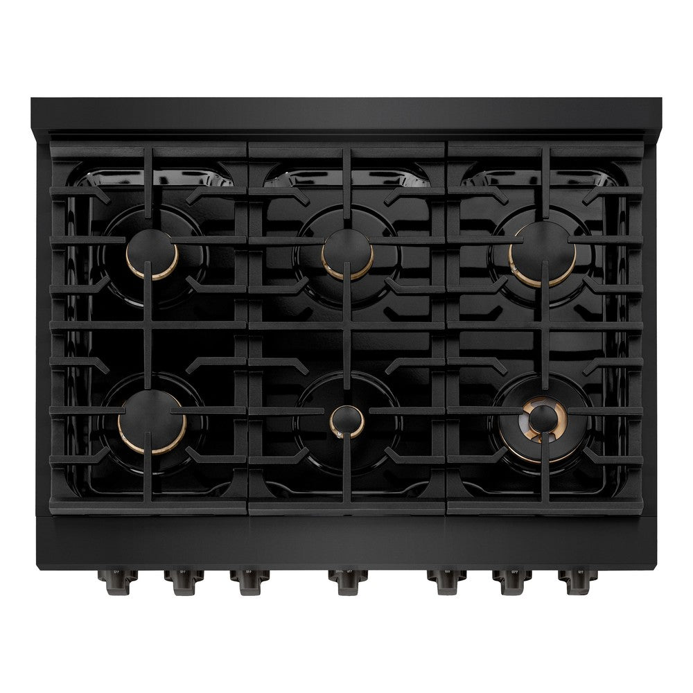 36 In. 5.2 Cu. Ft. Paramount Dual Fuel Range With Gas Cooktop And Electric Convection Oven In Black Stainless Steel With 6 Brass Burners SDRBBR36