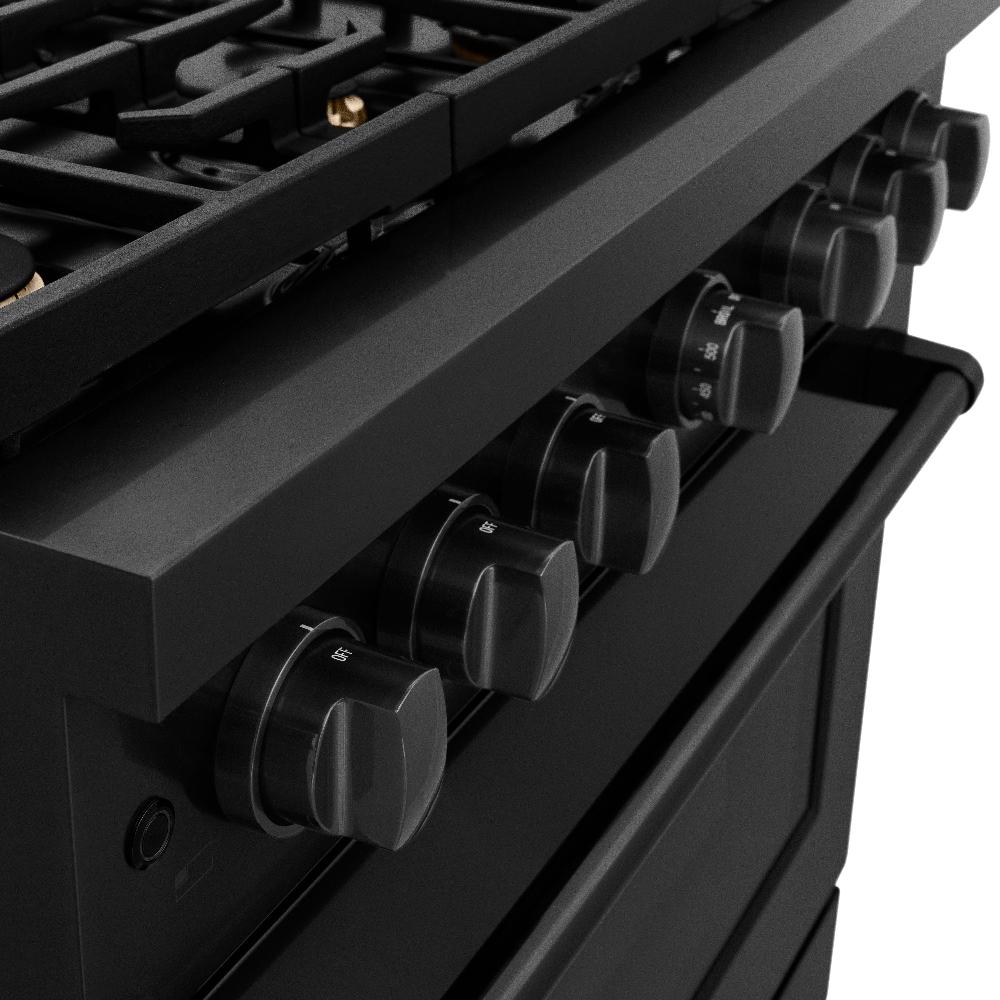 36 In. 5.2 Cu. Ft. Paramount Dual Fuel Range With Gas Cooktop And Electric Convection Oven In Black Stainless Steel With 6 Brass Burners SDRBBR36