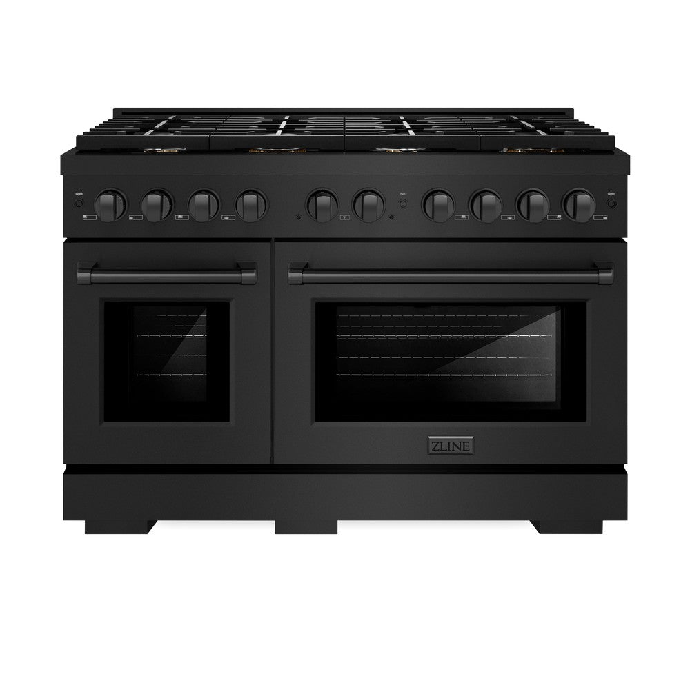 48 In. 6.7 Cu. Ft. Paramount Double Oven Dual Fuel Range In Black Stainless Steel With 8 Brass Burners SDRBBR48