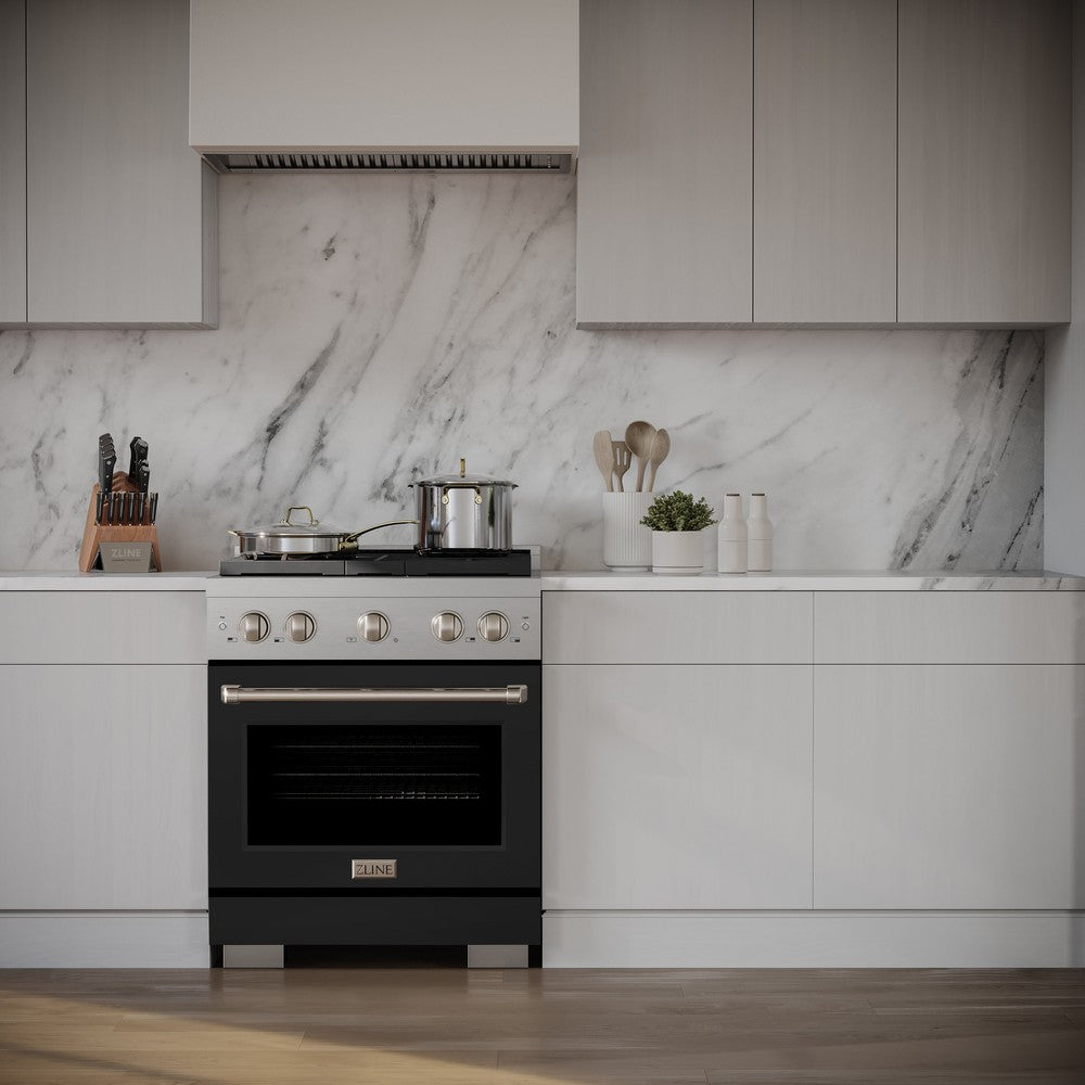 30 In. 4.2 Cu. Ft. Paramount Dual Fuel Range With 4 Burner Gas Cooktop And Electric Convection Oven In Stainless Steel With Black Matte Door SDRBLM30