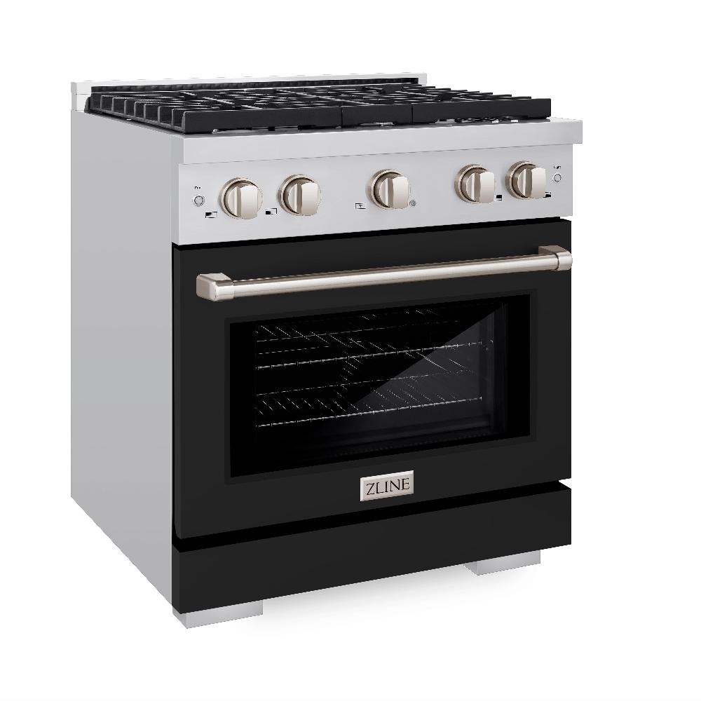 30 In. 4.2 Cu. Ft. Paramount Dual Fuel Range With 4 Burner Gas Cooktop And Electric Convection Oven In Stainless Steel With Black Matte Door SDRBLM30