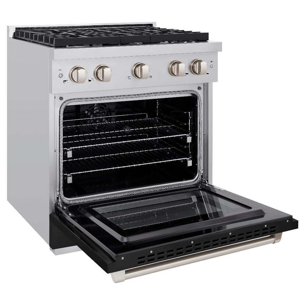 30 In. 4.2 Cu. Ft. Paramount Dual Fuel Range With 4 Burner Gas Cooktop And Electric Convection Oven In Stainless Steel With Black Matte Door SDRBLM30