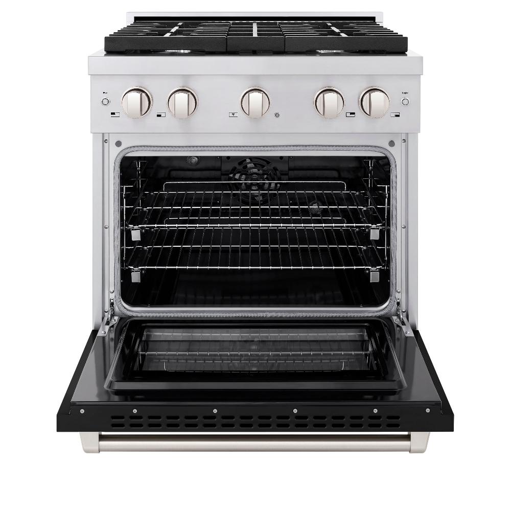 30 In. 4.2 Cu. Ft. Paramount Dual Fuel Range With 4 Burner Gas Cooktop And Electric Convection Oven In Stainless Steel With Black Matte Door SDRBLM30