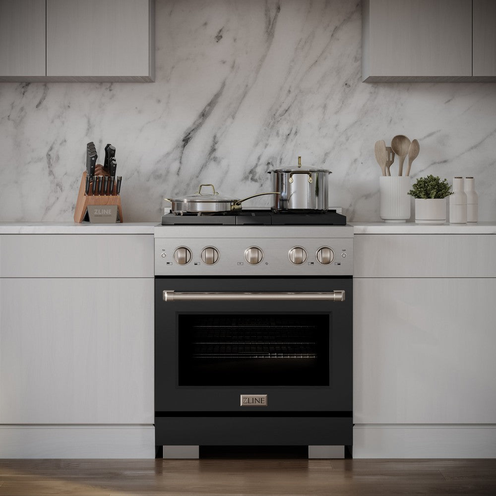 30 In. 4.2 Cu. Ft. Paramount Dual Fuel Range With 4 Burner Gas Cooktop And Electric Convection Oven In Stainless Steel With Black Matte Door SDRBLM30