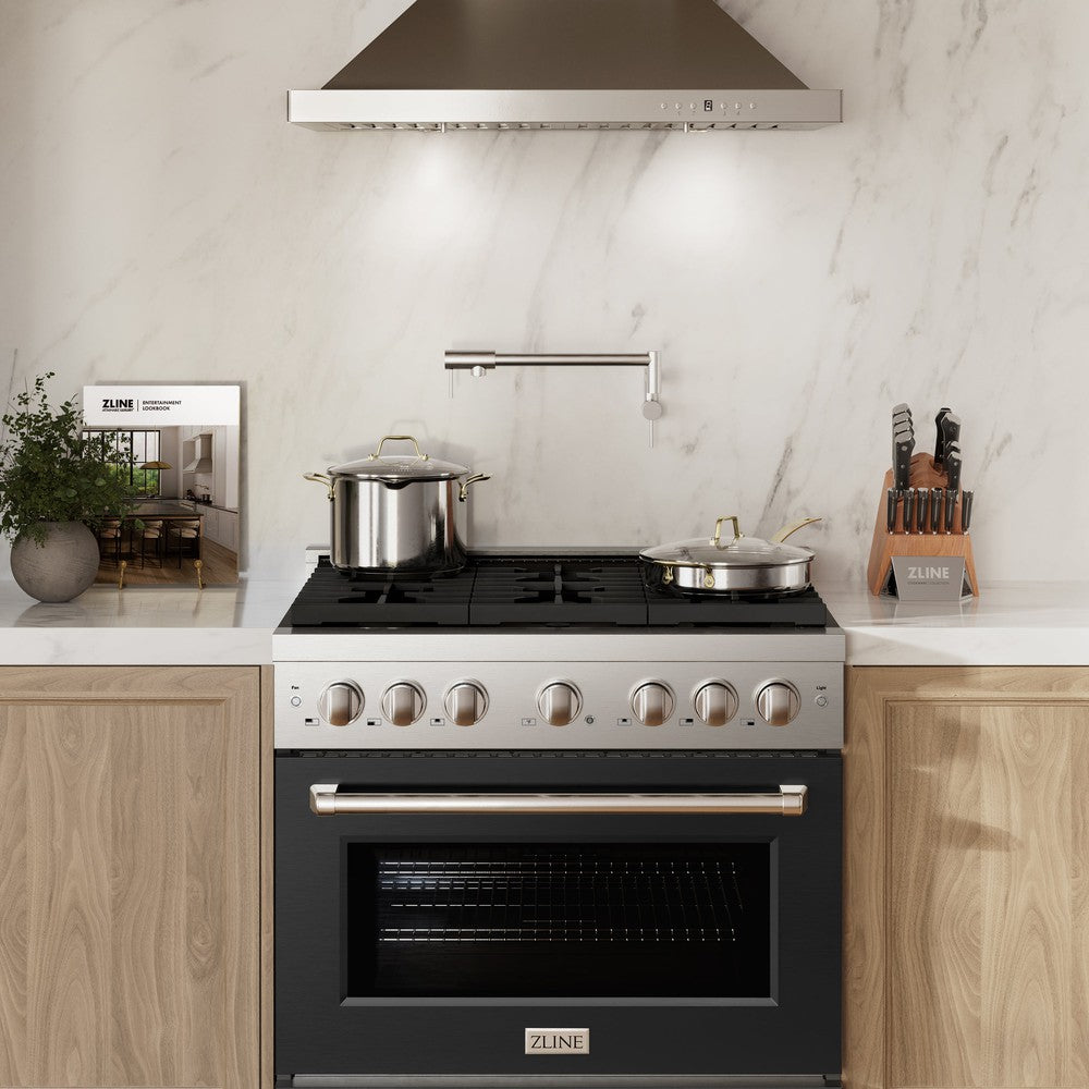 36 In. 5.2 Cu. Ft. Paramount Dual Fuel Range With 6 Burner Gas Cooktop And Electric Convection Oven In Stainless Steel With Black Matte Door SDRBLM36