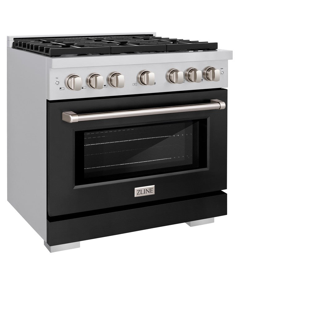 36 In. 5.2 Cu. Ft. Paramount Dual Fuel Range With 6 Burner Gas Cooktop And Electric Convection Oven In Stainless Steel With Black Matte Door SDRBLM36