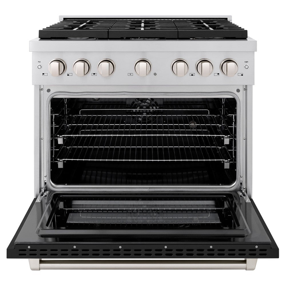 36 In. 5.2 Cu. Ft. Paramount Dual Fuel Range With 6 Burner Gas Cooktop And Electric Convection Oven In Stainless Steel With Black Matte Door SDRBLM36