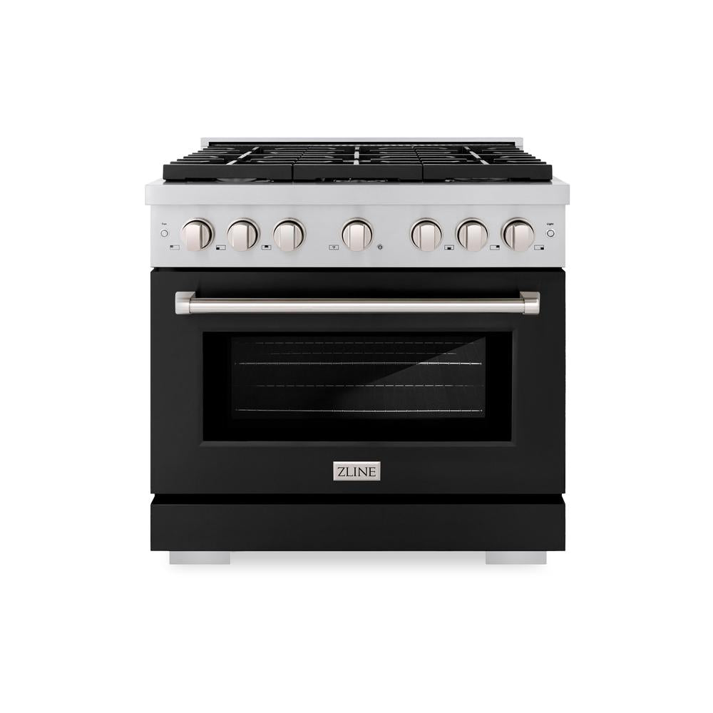 36 In. 5.2 Cu. Ft. Paramount Dual Fuel Range With 6 Burner Gas Cooktop And Electric Convection Oven In Stainless Steel With Black Matte Door SDRBLM36