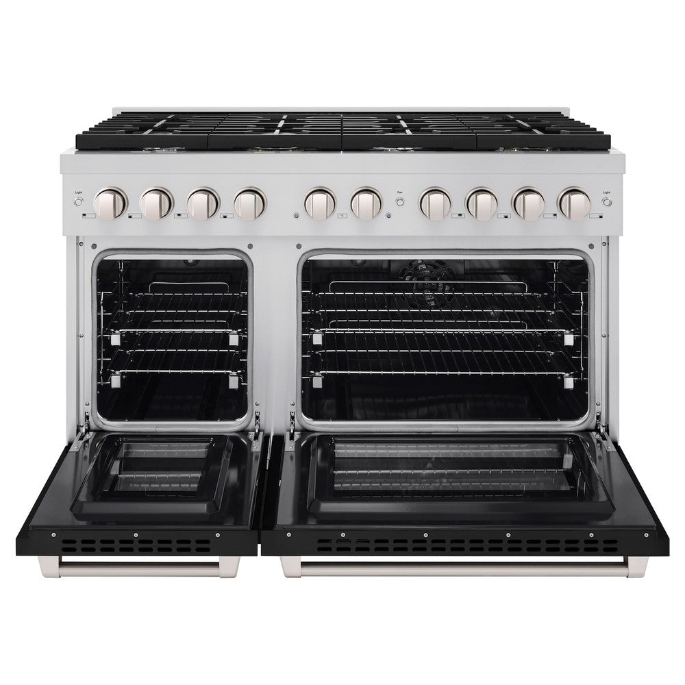 48 In. 6.7 Cu. Ft. Paramount Double Oven Dual Fuel Range With 8 Burner Gas Cooktop In Stainless Steel With Black Matte Doors SDRBLM48