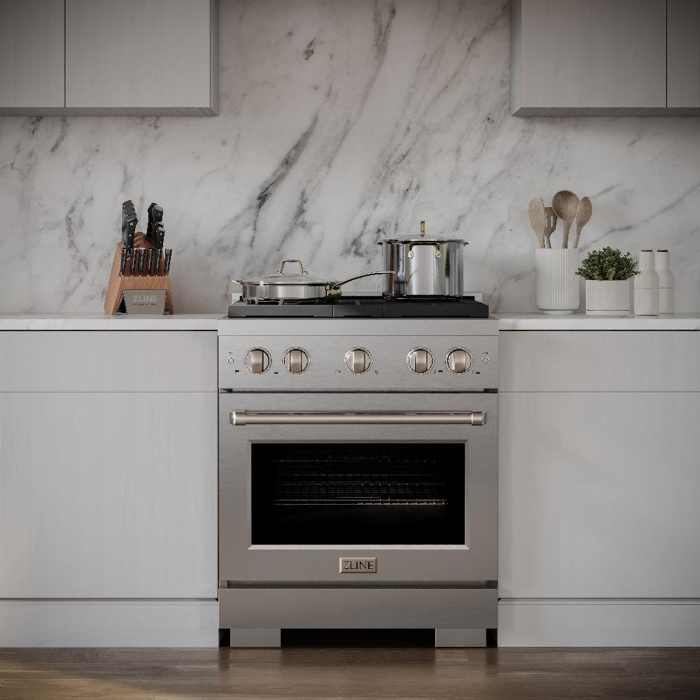 30 In. 4.2 Cu. Ft. Paramount Dual Fuel Range With Gas Cooktop And Electric Convection Oven In Stainless Steel With 4 Brass Burners SDRBR30