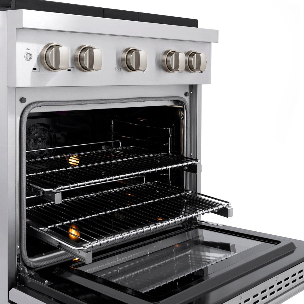 30 In. 4.2 Cu. Ft. Paramount Dual Fuel Range With Gas Cooktop And Electric Convection Oven In Stainless Steel With 4 Brass Burners SDRBR30