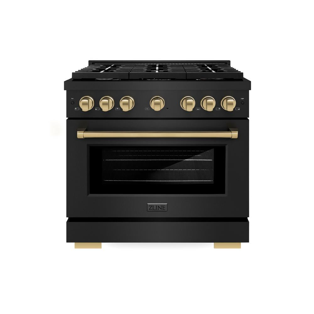 Autograph Edition 36 In. 5.2 Cu. Ft. Paramount Dual Fuel Range With 6 Burner Gas Cooktop And Electric Convection Oven In Black Stainless Steel With Champagne Bronze Accents SDRBZ36CB