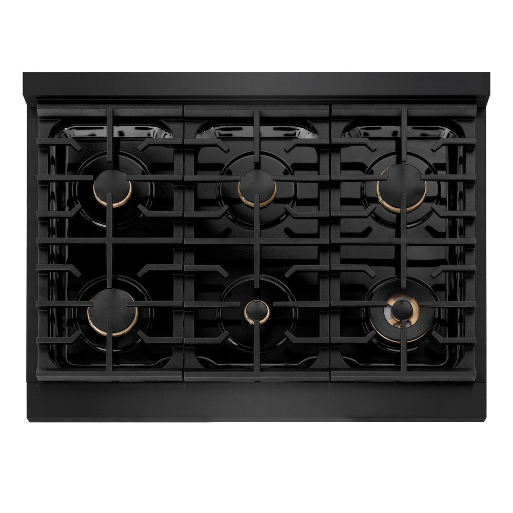 Autograph Edition 36 In. 5.2 Cu. Ft. Paramount Dual Fuel Range With 6 Burner Gas Cooktop And Electric Convection Oven In Black Stainless Steel With Champagne Bronze Accents SDRBZ36CB