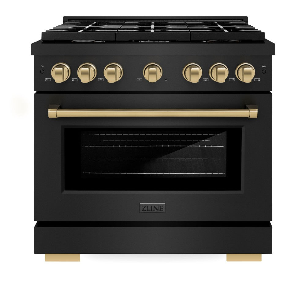 Autograph Edition 36 In. 5.2 Cu. Ft. Paramount Dual Fuel Range With 6 Burner Gas Cooktop And Electric Convection Oven In Black Stainless Steel With Champagne Bronze Accents SDRBZ36CB