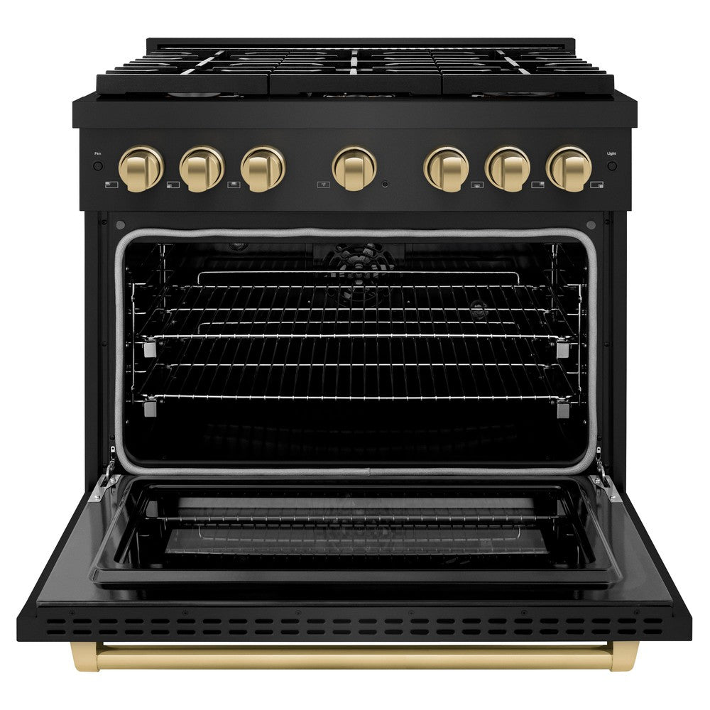 Autograph Edition 36 In. 5.2 Cu. Ft. Paramount Dual Fuel Range With 6 Burner Gas Cooktop And Electric Convection Oven In Black Stainless Steel With Champagne Bronze Accents SDRBZ36CB