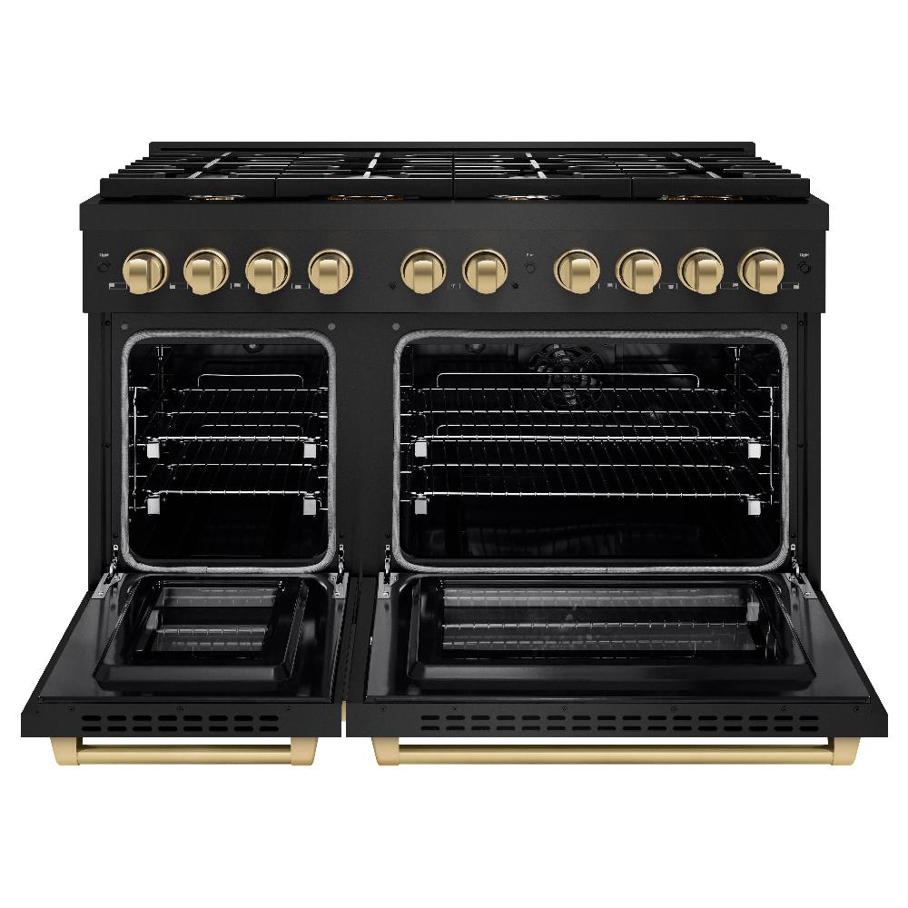 Autograph Edition 48 In. 6.7 Cu. Ft. Paramount Double Oven Dual Fuel Range With 8 Burner Gas Cooktop In Black Stainless Steel And Champagne Bronze Accents SDRBZ48CB