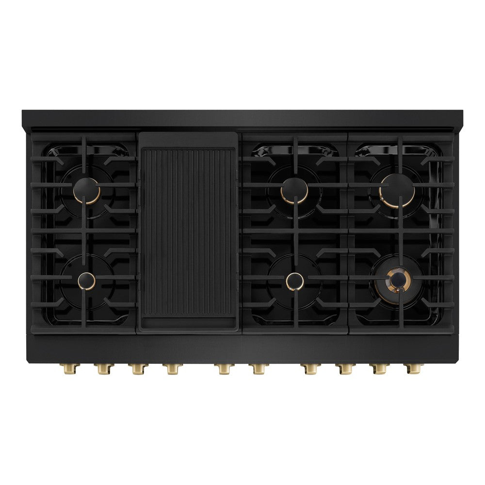 Autograph Edition 48 In. 6.7 Cu. Ft. Paramount Double Oven Dual Fuel Range With 8 Burner Gas Cooktop In Black Stainless Steel And Champagne Bronze Accents SDRBZ48CB
