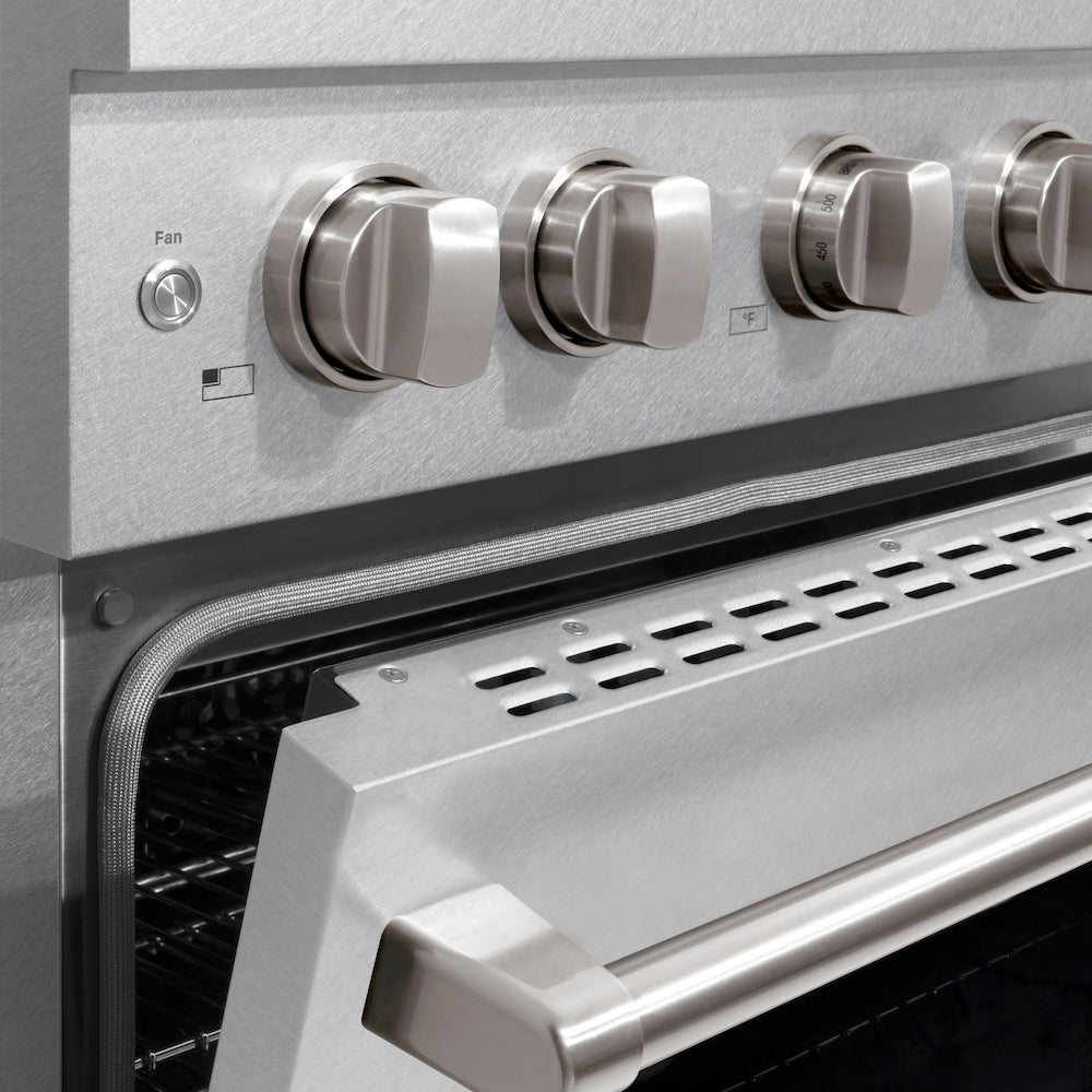 30 In. 4.2 Cu. Ft. Paramount Dual Fuel Range With 4 Burner Gas Cooktop And Electric Convection Oven In Satin Stainless Steel SDRS30