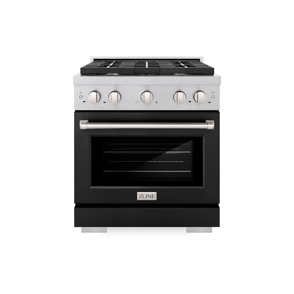 30 In. 4.2 Cu. Ft. Paramount Dual Fuel Range With 4 Burner Gas Cooktop And Electric Convection Oven In Satin Stainless Steel With Black Matte Door SDRSBLM30