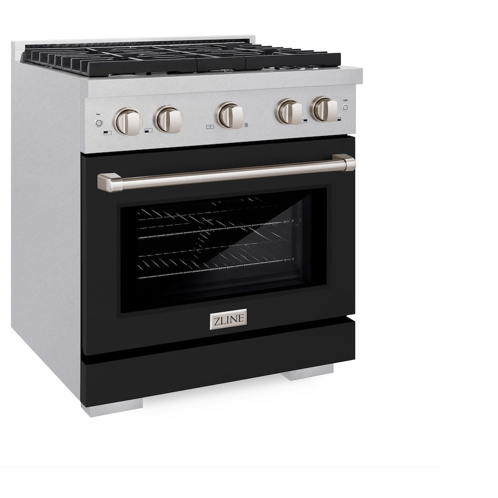 30 In. 4.2 Cu. Ft. Paramount Dual Fuel Range With 4 Burner Gas Cooktop And Electric Convection Oven In Satin Stainless Steel With Black Matte Door SDRSBLM30
